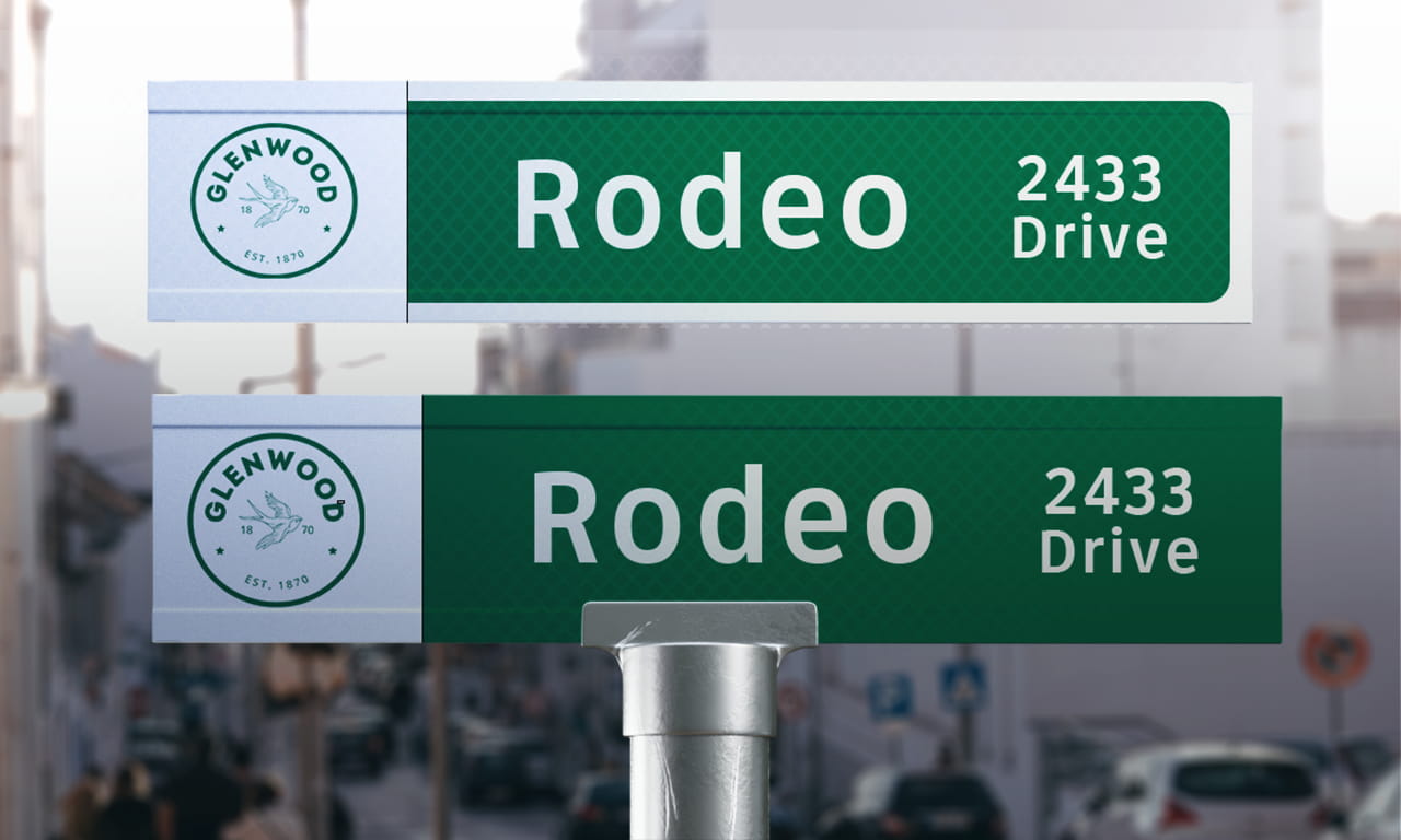 Extruded Blade Street Sign with 1 color image plus street number and suffix. 