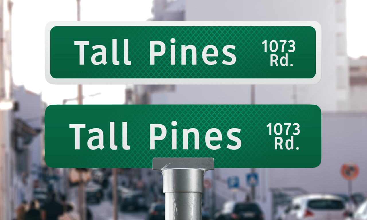Flat Blade Sign with Suffix and Street Number